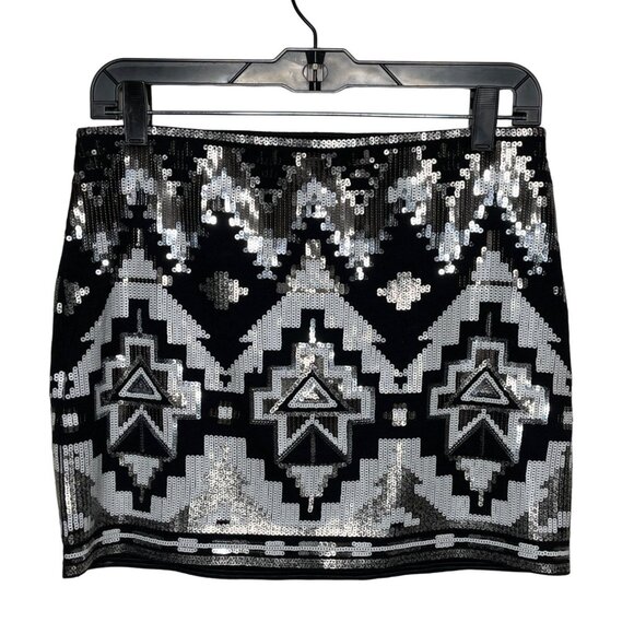 Express Skirt Womens Small Sequin Mini Pull On Black Silver Party Fall Casual - Picture 1 of 11